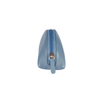 RB1088P | Astuccio/Pochette a Mezzaluna Made in Italy in Vera Pelle grana Dollaro. Colore Avio
