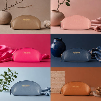 RB1088P | Astuccio/Pochette a Mezzaluna Made in Italy in Vera Pelle grana Dollaro. Colore Avio