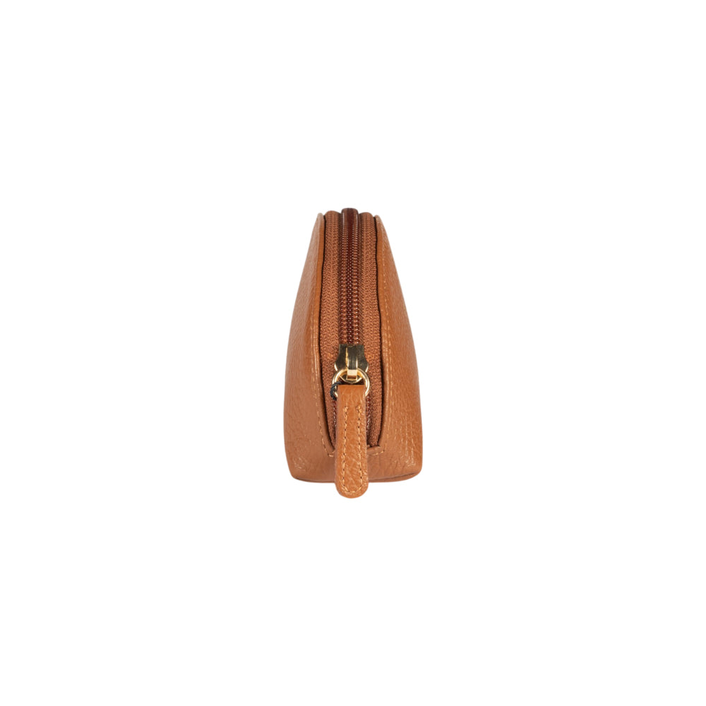 RB1089S | Pochette a Mezzaluna Made in Italy in Vera Pelle grana Dollaro. Colore Cognac