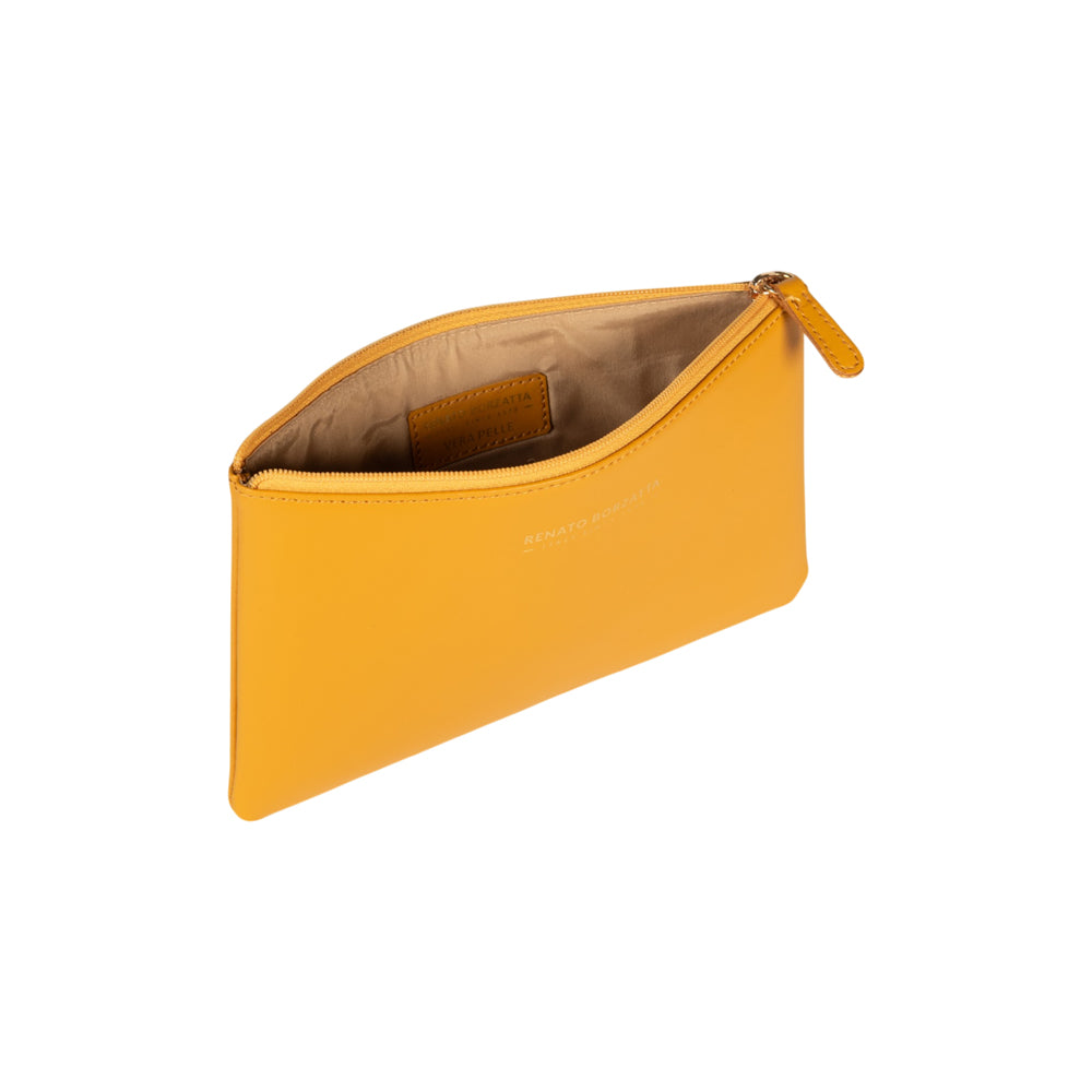 RB1090AR | Busta Necessaire Made in Italy in Vera Pelle Liscia Opaca. Colore Senape