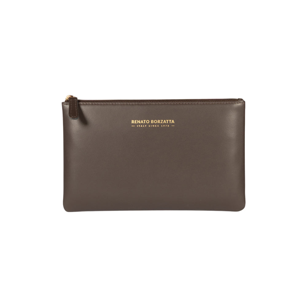 RB1090B | Busta Necessaire Made in Italy in Vera Pelle Liscia Opaca. Colore Testa Moro