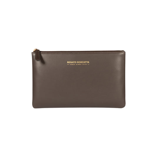RB1090B | Busta Necessaire Made in Italy in Vera Pelle Liscia Opaca. Colore Testa Moro