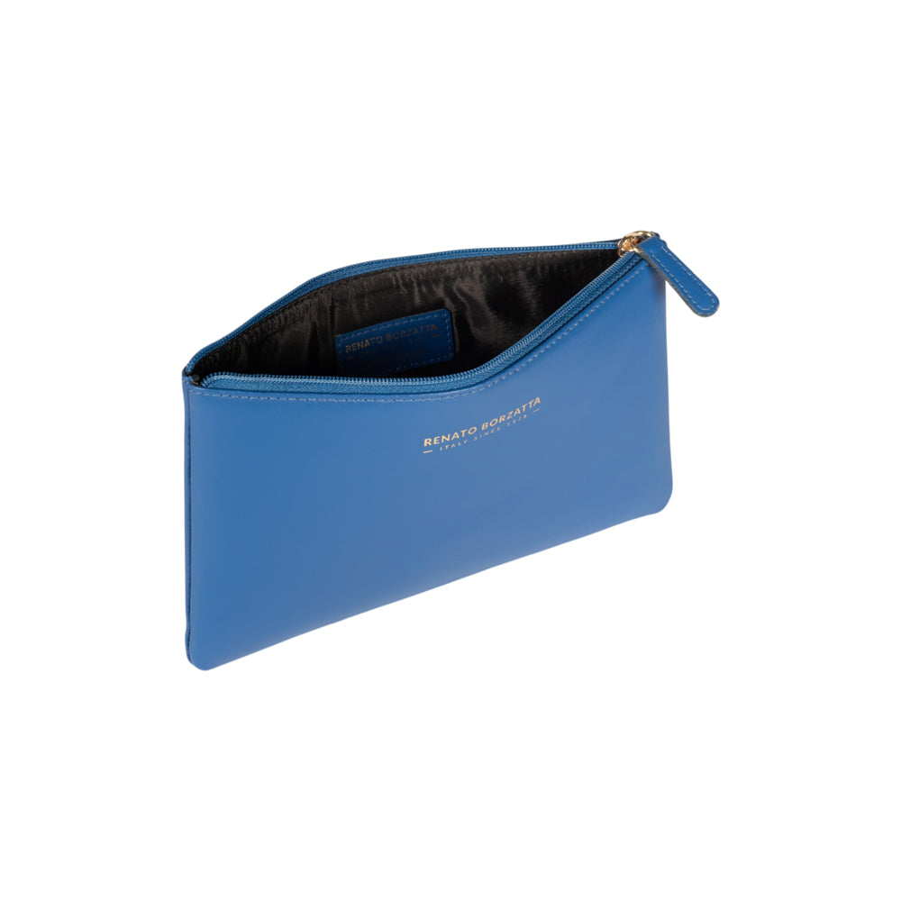 RB1090CH | Busta Necessaire Made in Italy in Vera Pelle Liscia Opaca. Colore Royal Blu