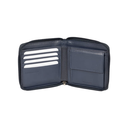 K10203DB | Men's wallet in genuine full grain leather, with light grain. Blue colour. Coin pocket. Dimensions when closed: 12.5 x 9.3 x 1 cm. Packaging: Rigid bottom/lid gift box