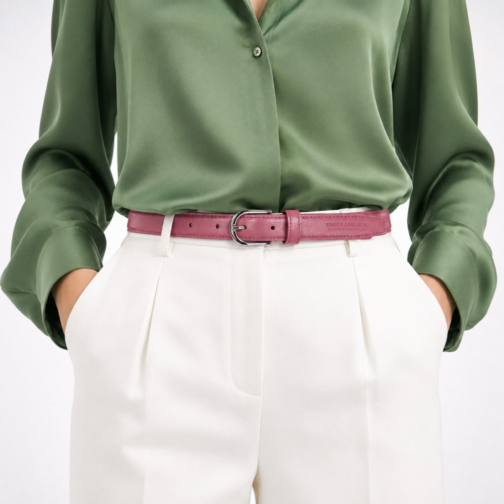RB4016BS | Cintura Donna Made in Italy in Vera Pelle Saffiano. Colore Peonia