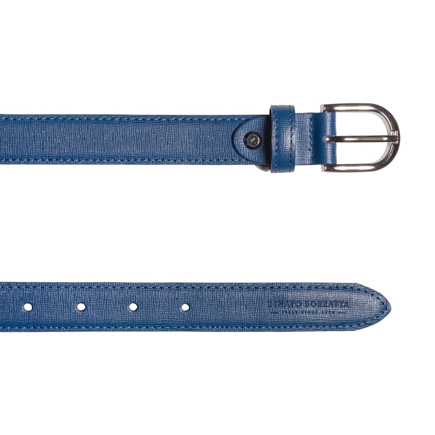 RB4016D | Cintura Donna Made in Italy in Vera Pelle Saffiano. Fibbia in finitura Argento Lucido. Colore Blu. Dimensioni: cm 115 x 2,5 x 0,5 (giro vita cm 100)