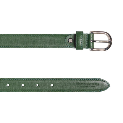 RB4016E | Cintura Donna Made in Italy in Vera Pelle Saffiano. Fibbia in finitura Argento Lucido. Colore Verde. Dimensioni: cm 115 x 2,5 x 0,5 (giro vita cm 100)