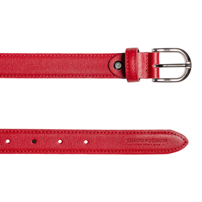 RB4016V | Cintura Donna Made in Italy in Vera Pelle Saffiano. Fibbia in finitura Argento Lucido. Colore Rosso. Dimensioni: cm 115 x 2,5 x 0,5 (giro vita cm 100)