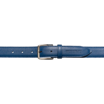 RB4017D | Cintura Donna Made in Italy in Vera Pelle Saffiano. Fibbia in finitura Argento Lucido. Colore Blu. Dimensioni: cm 115 x 3,0 x 0,5 (giro vita cm 100)