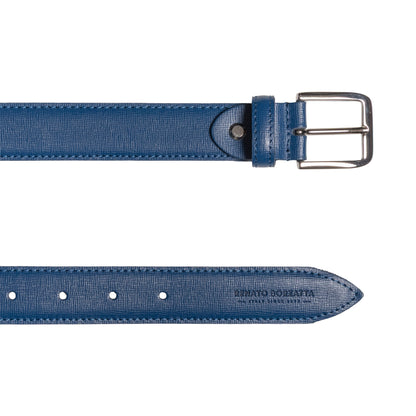 RB4017D | Cintura Donna Made in Italy in Vera Pelle Saffiano. Fibbia in finitura Argento Lucido. Colore Blu. Dimensioni: cm 115 x 3,0 x 0,5 (giro vita cm 100)