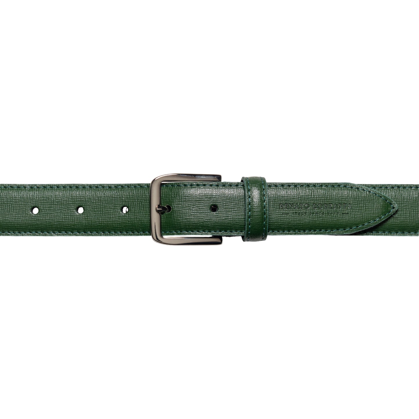 RB4017E | Cintura Donna Made in Italy in Vera Pelle Saffiano. Fibbia in finitura Argento Lucido. Colore Verde. Dimensioni: cm 115 x 3,0 x 0,5 (giro vita cm 100)