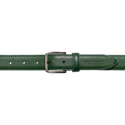RB4017E | Cintura Donna Made in Italy in Vera Pelle Saffiano. Fibbia in finitura Argento Lucido. Colore Verde. Dimensioni: cm 115 x 3,0 x 0,5 (giro vita cm 100)