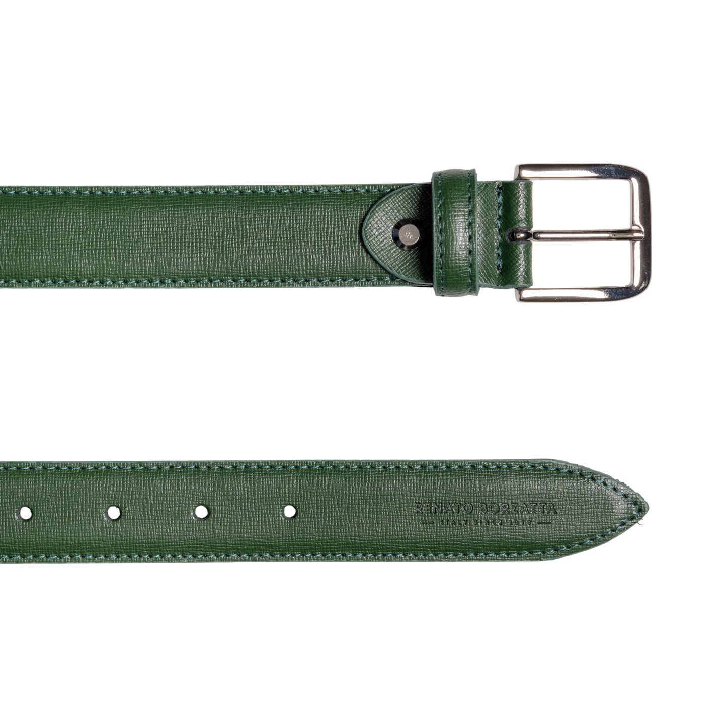 RB4017E | Cintura Donna Made in Italy in Vera Pelle Saffiano. Fibbia in finitura Argento Lucido. Colore Verde. Dimensioni: cm 115 x 3,0 x 0,5 (giro vita cm 100)