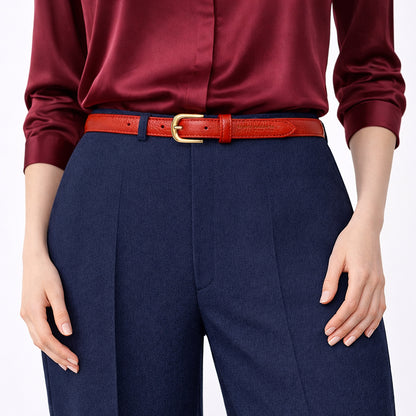 RB4021AM | Cintura Donna Made in Italy in Vera Pelle grana Dollaro. Fibbia in finitura Oro Lucido. Colore Paprika. Dimensioni: cm 115 x 2,0 x 0,5 (giro vita cm 100)