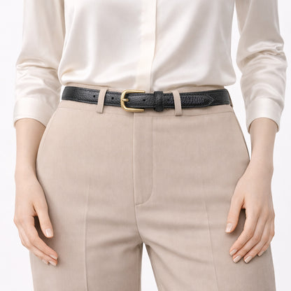 RB4021A | Cintura Donna Made in Italy in Vera Pelle grana Dollaro. Fibbia in finitura Oro Lucido. Colore Nero. Dimensioni: cm 115 x 2,0 x 0,5 (giro vita cm 100)