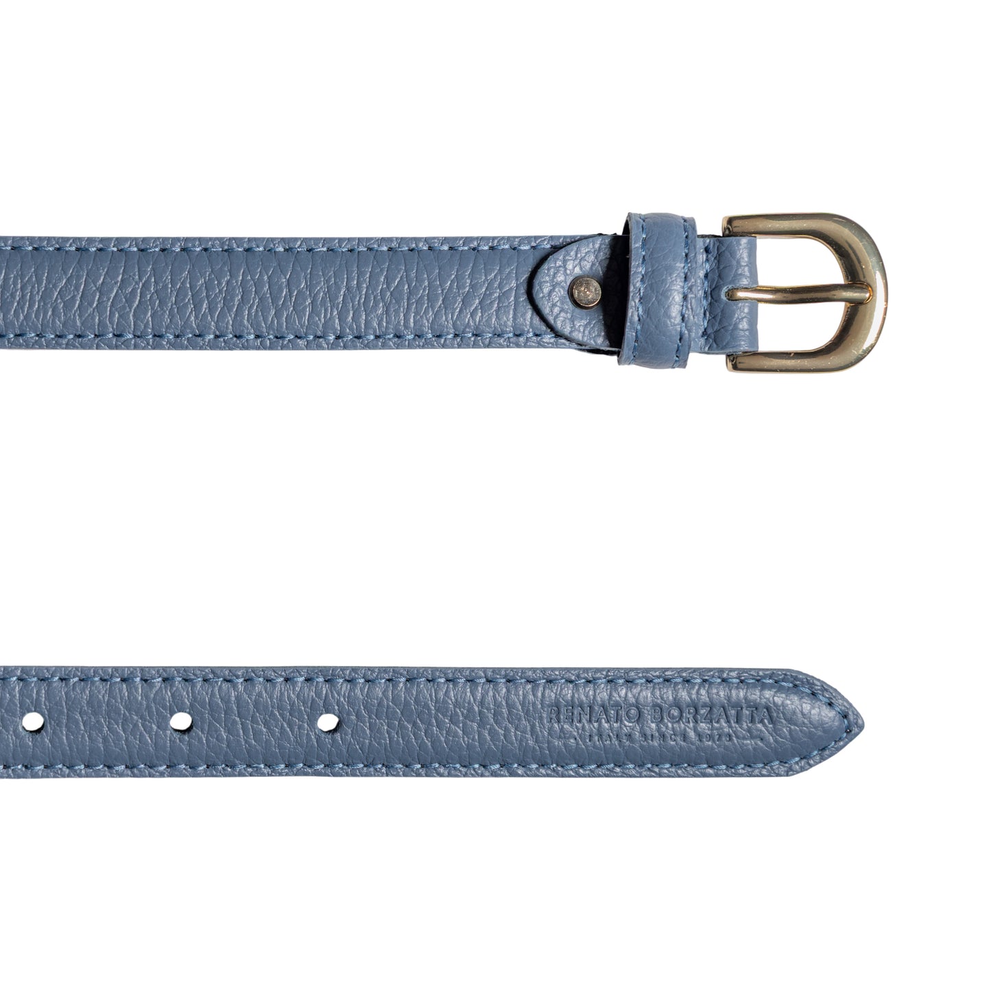 RB4021P | Cintura Donna Made in Italy in Vera Pelle grana Dollaro. Fibbia in finitura Oro Lucido. Colore Avio. Dimensioni: cm 115 x 2,0 x 0,5 (giro vita cm 100)