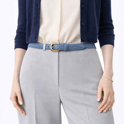 RB4021P | Cintura Donna Made in Italy in Vera Pelle grana Dollaro. Fibbia in finitura Oro Lucido. Colore Avio. Dimensioni: cm 115 x 2,0 x 0,5 (giro vita cm 100)