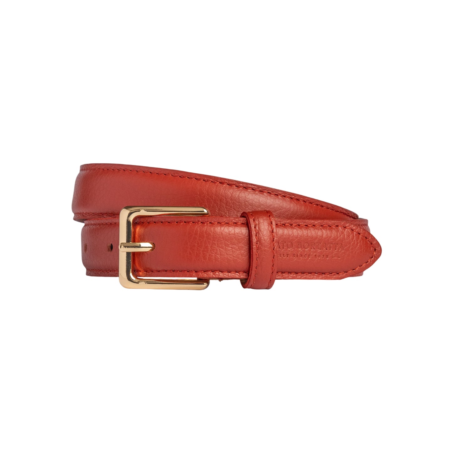 RB4022AM | Cintura Donna Made in Italy in Vera Pelle grana Dollaro. Fibbia in finitura Oro Lucido. Colore Paprika. Dimensioni: cm 115 x 2,5 x 0,5 (giro vita cm 100)