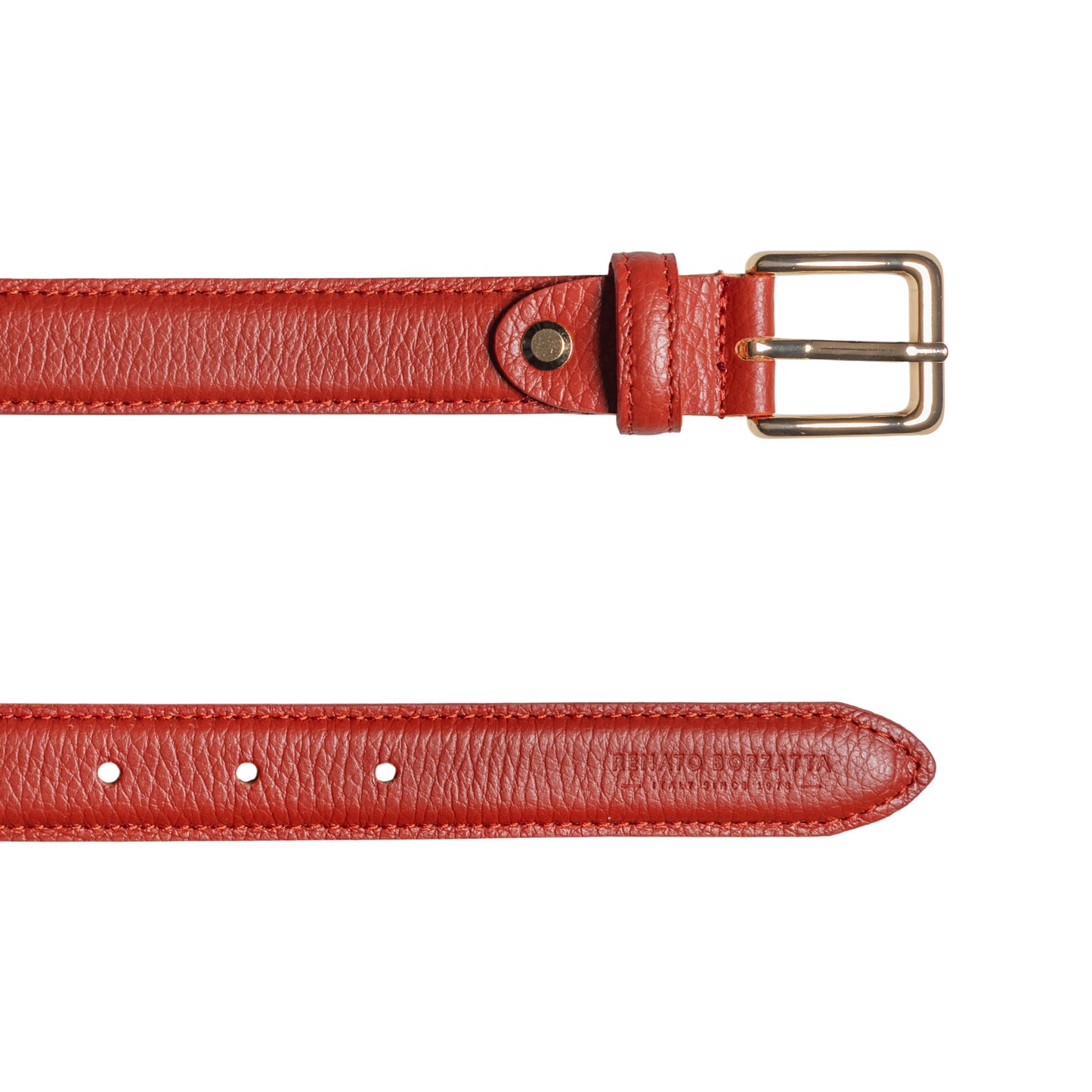 RB4022AM | Cintura Donna Made in Italy in Vera Pelle grana Dollaro. Fibbia in finitura Oro Lucido. Colore Paprika. Dimensioni: cm 115 x 2,5 x 0,5 (giro vita cm 100)
