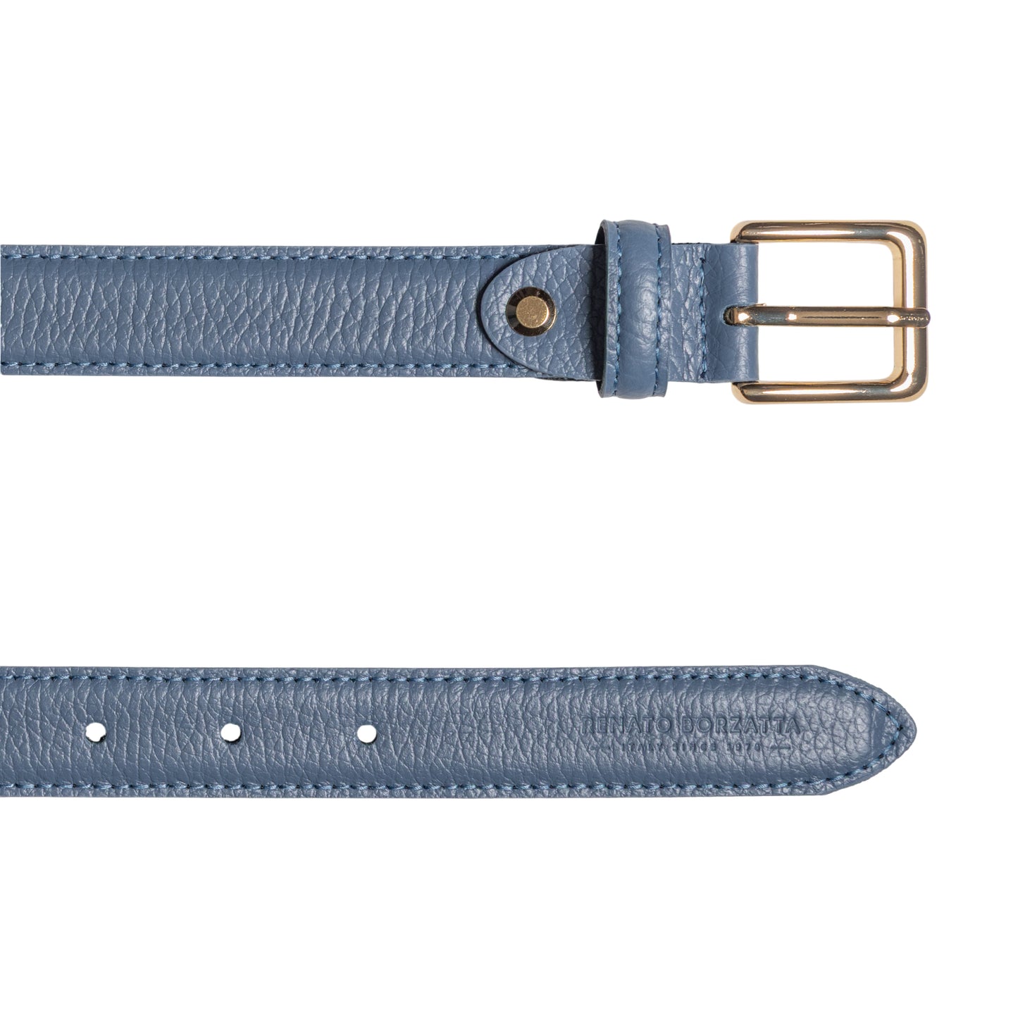 RB4022P | Cintura Donna Made in Italy in Vera Pelle grana Dollaro. Fibbia in finitura Oro Lucido. Colore Avio. Dimensioni: cm 115 x 2,5 x 0,5 (giro vita cm 100)