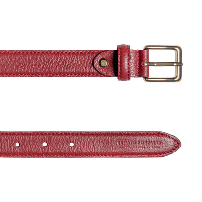 RB4022Q | Cintura Donna Made in Italy in Vera Pelle grana Dollaro. Fibbia in finitura Oro Lucido. Colore Rubino. Dimensioni: cm 115 x 2,5 x 0,5 (giro vita cm 100)
