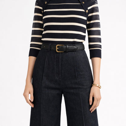 RB4023A | Cintura Donna Made in Italy in Vera Pelle grana Dollaro. Fibbia in finitura Oro Lucido. Colore Nero. Dimensioni: cm 115 x 3,0 x 0,5 (giro vita cm 100)