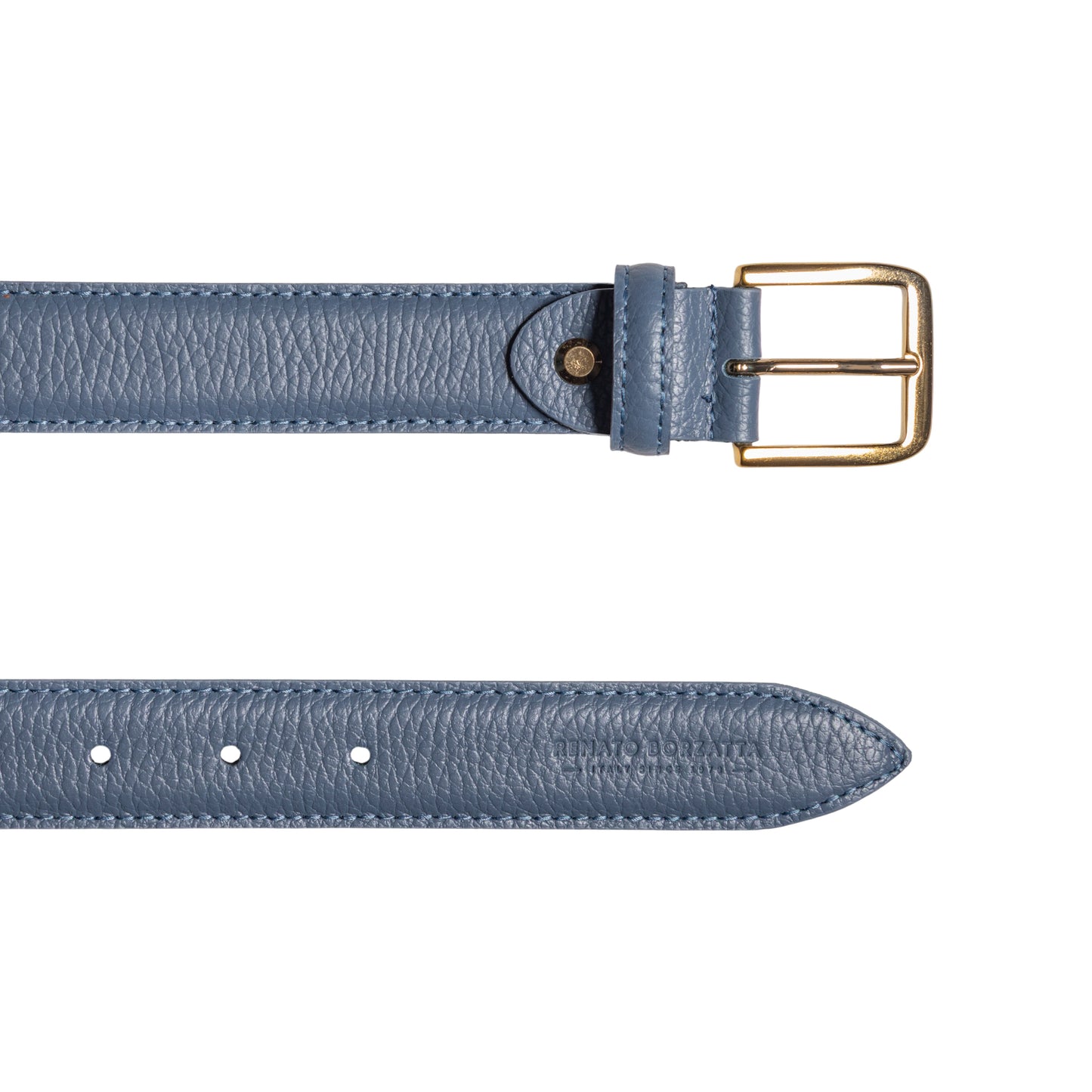 RB4023P | Cintura Donna Made in Italy in Vera Pelle grana Dollaro. Fibbia in finitura Oro Lucido. Colore Avio. Dimensioni: cm 115 x 3,0 x 0,5 (giro vita cm 100)