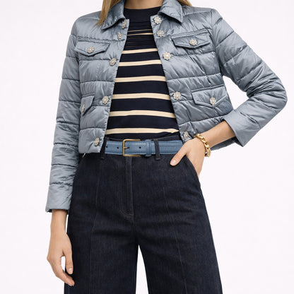 RB4023P | Cintura Donna Made in Italy in Vera Pelle grana Dollaro. Fibbia in finitura Oro Lucido. Colore Avio. Dimensioni: cm 115 x 3,0 x 0,5 (giro vita cm 100)