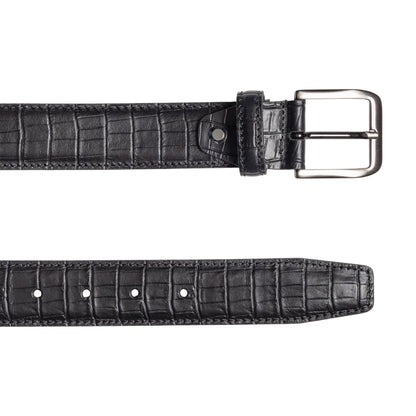 RB4024A | Cintura Uomo Made in Italy in Vera Pelle Pieno Fiore stampata Cocco. Fibbia in finitura Canna di Fucile Satinato. Colore Nero. Dimensioni: cm 125 x 3,5 x 0,5 (giro vita cm 110)