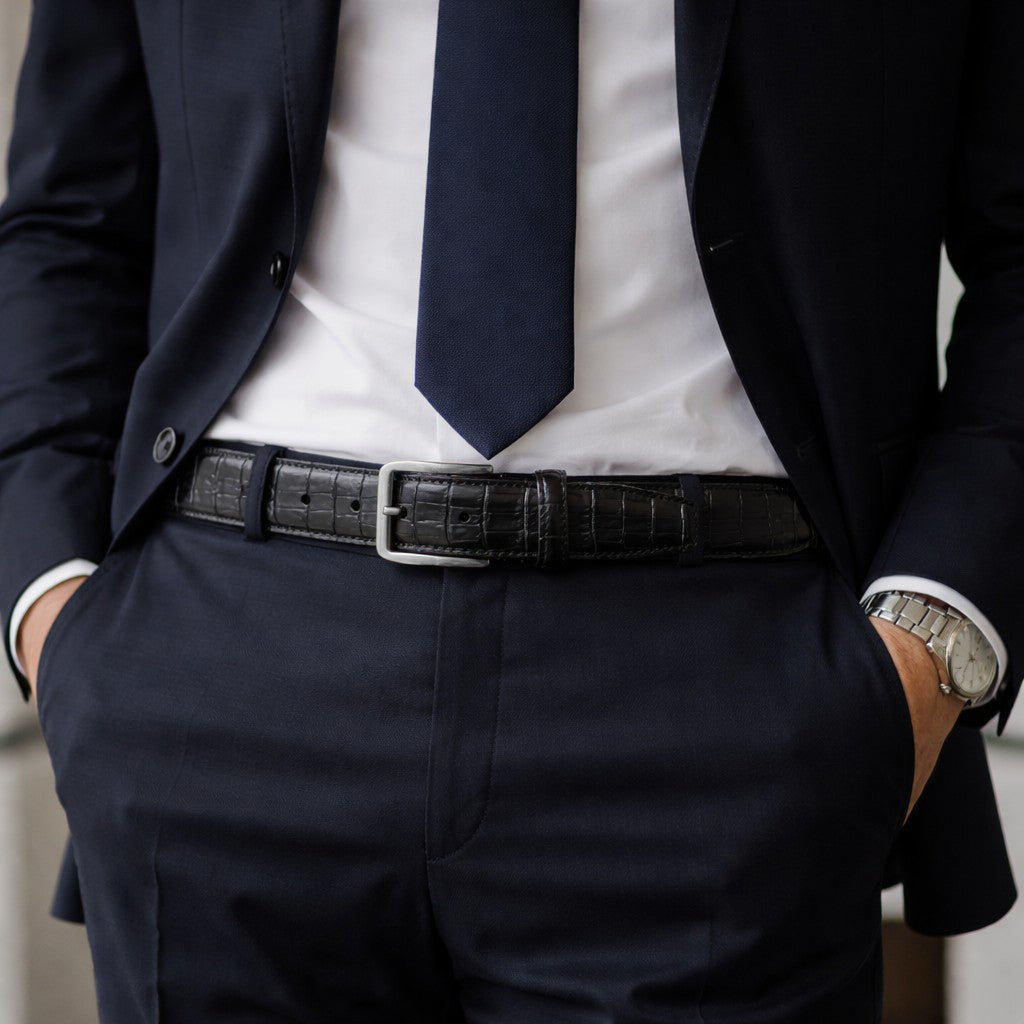 RB4024A | Cintura Uomo Made in Italy in Vera Pelle Pieno Fiore stampata Cocco. Fibbia in finitura Canna di Fucile Satinato. Colore Nero. Dimensioni: cm 125 x 3,5 x 0,5 (giro vita cm 110)