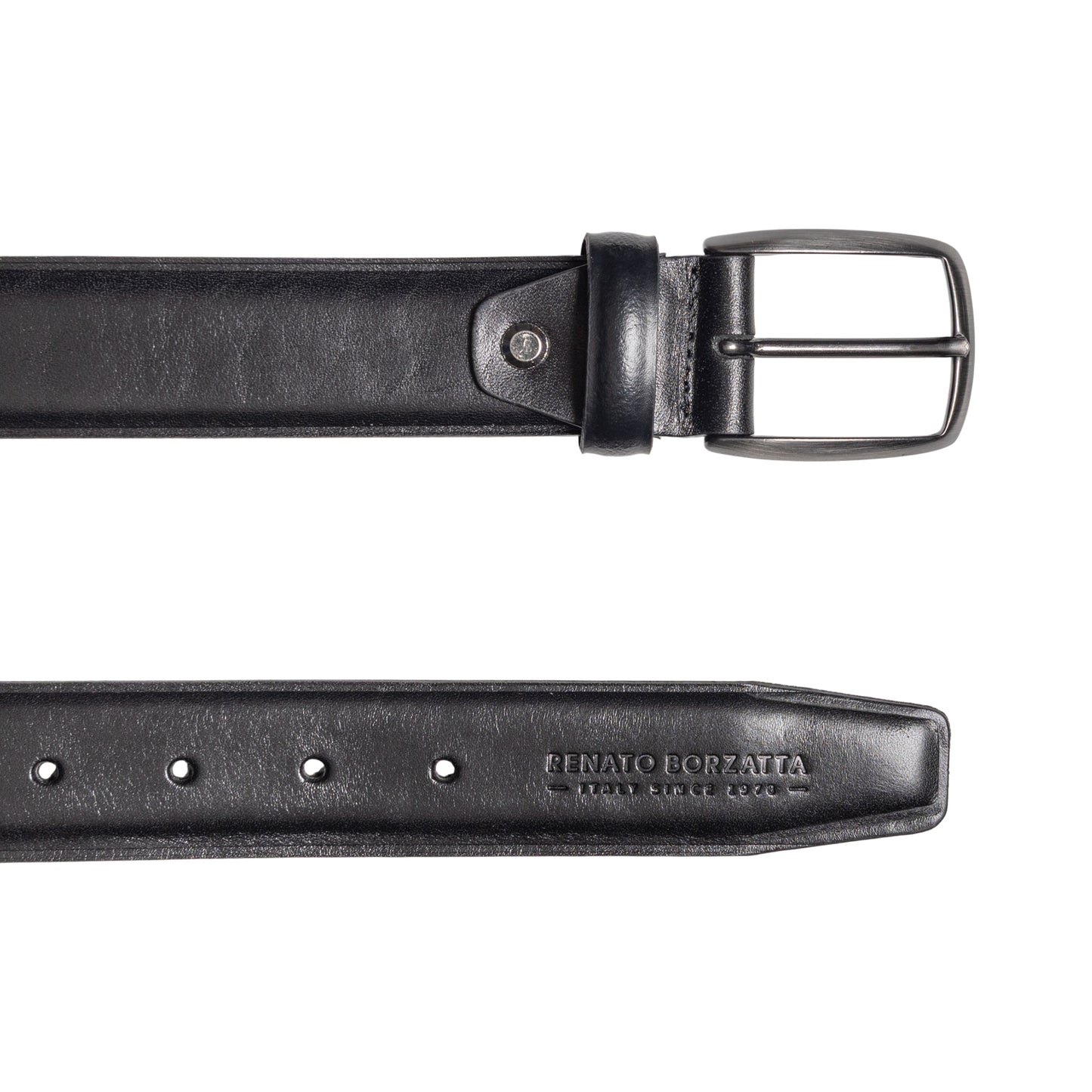 RB4025A | Cintura Uomo Made in Italy in Vero Cuoio Conciato al Vegetale. Fibbia in finitura Canna di Fucile Satinato. Colore Nero. Dimensioni: cm 125 x 3,5 x 0,5 (giro vita cm 110)