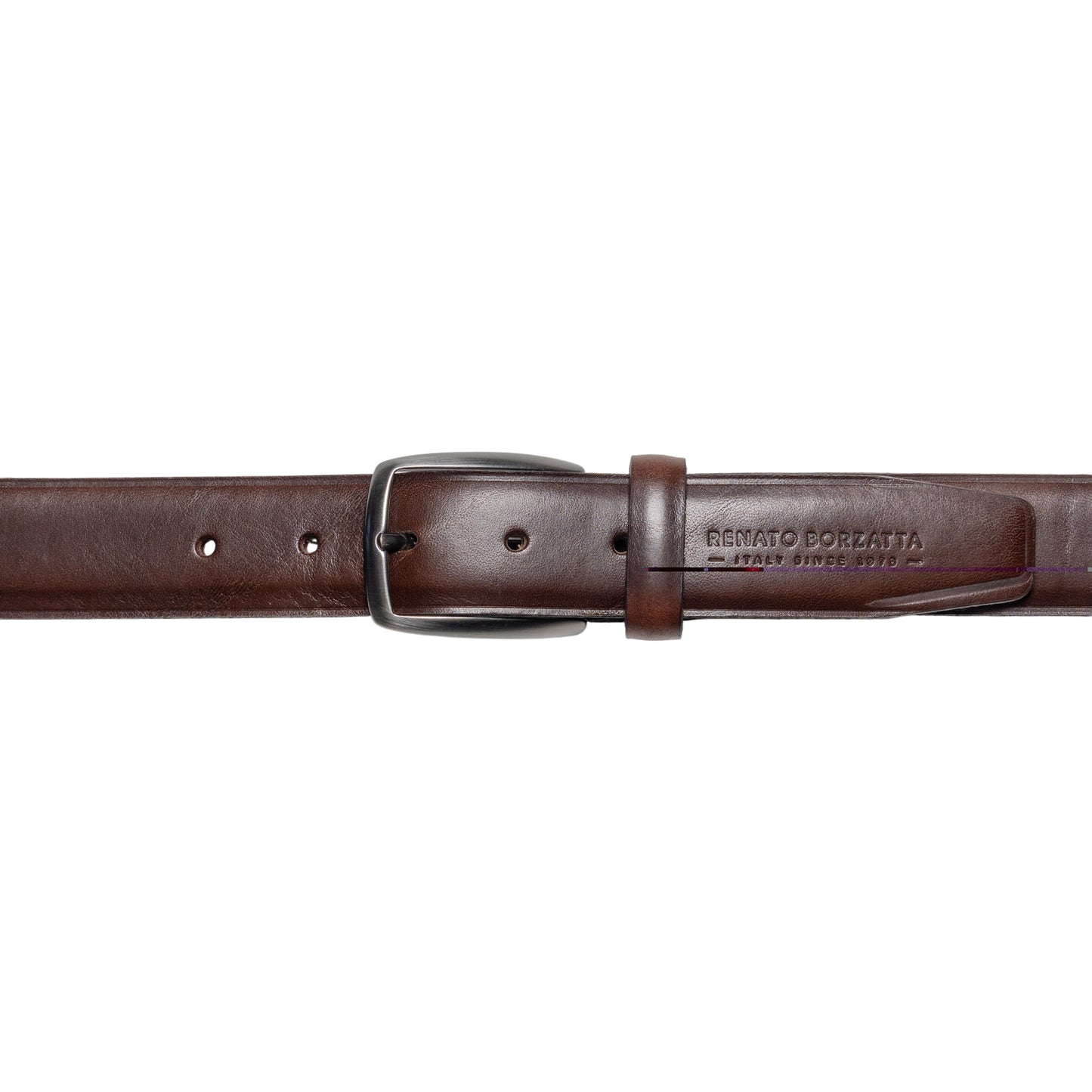 RB4025B | Cintura Uomo Made in Italy in Vero Cuoio Conciato al Vegetale. Fibbia in finitura Canna di Fucile Satinato. Colore Testa Moro. Dimensioni: cm 125 x 3,5 x 0,5 (giro vita cm 110)