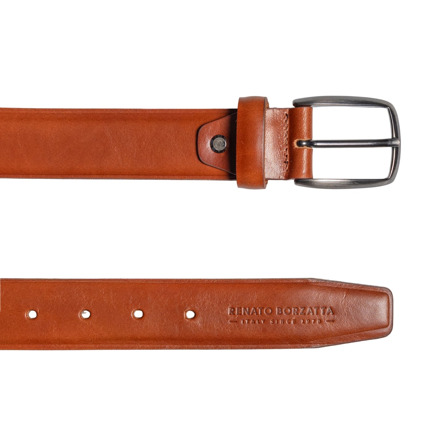 RB4025S | Cintura Uomo Made in Italy in Vero Cuoio Conciato al Vegetale. Fibbia in finitura Canna di Fucile Satinato. Colore Cognac. Dimensioni: cm 125 x 3,5 x 0,5 (giro vita cm 110)