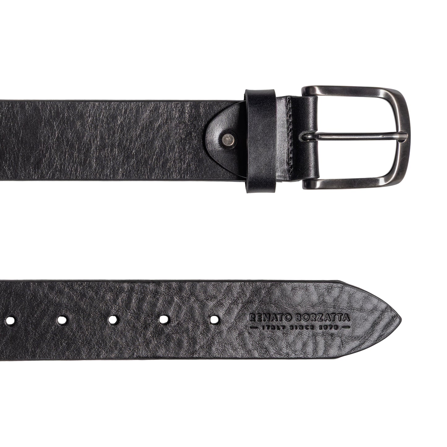 RB4027A | Cintura Uomo Made in Italy in Vero Cuoio Conciato al Vegetale. Fibbia in finitura Canna di Fucile Satinato. Colore Nero. Dimensioni: cm 125 x 4,0 x 0,5 (giro vita cm 110)