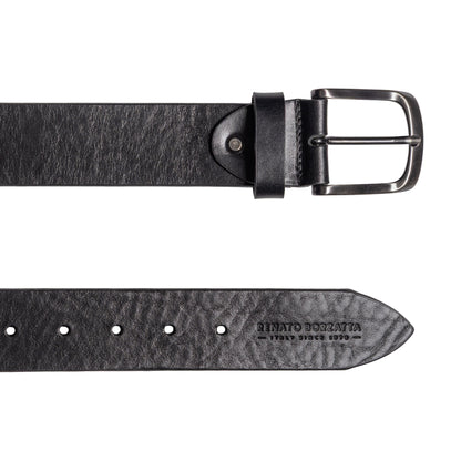 RB4027A | Cintura Uomo Made in Italy in Vero Cuoio Conciato al Vegetale. Fibbia in finitura Canna di Fucile Satinato. Colore Nero. Dimensioni: cm 125 x 4,0 x 0,5 (giro vita cm 110)