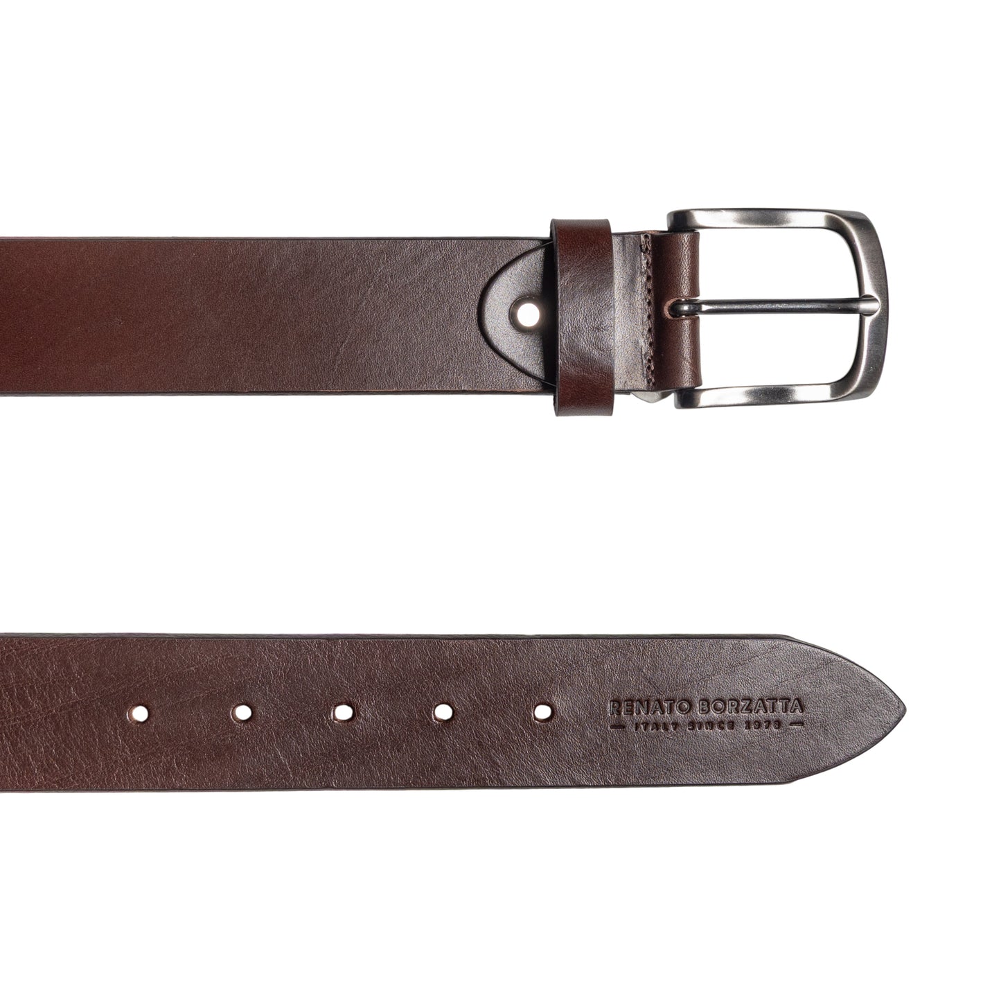 RB4027B | Cintura Uomo Made in Italy in Vero Cuoio Conciato al Vegetale. Fibbia in finitura Canna di Fucile Satinato. Colore Testa Moro. Dimensioni: cm 125 x 4,0 x 0,5 (giro vita cm 110)