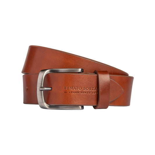 RB4027S | Cintura Uomo Made in Italy in Vero Cuoio Conciato al Vegetale. Fibbia in finitura Canna di Fucile Satinato. Colore Cognac. Dimensioni: cm 125 x 4,0 x 0,5 (giro vita cm 110)
