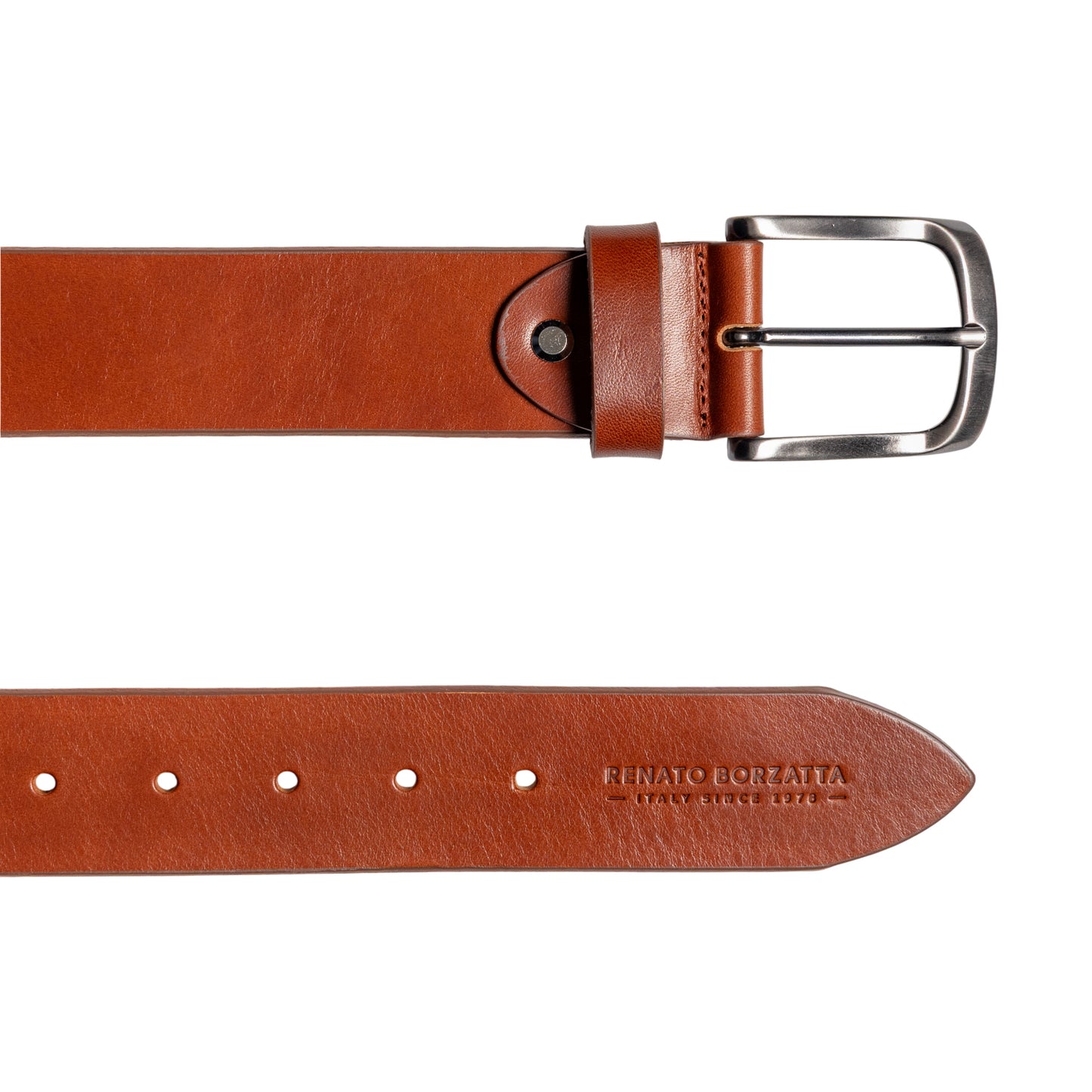 RB4027S | Cintura Uomo Made in Italy in Vero Cuoio Conciato al Vegetale. Fibbia in finitura Canna di Fucile Satinato. Colore Cognac. Dimensioni: cm 125 x 4,0 x 0,5 (giro vita cm 110)