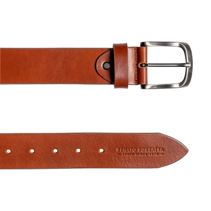 RB4027S | Cintura Uomo Made in Italy in Vero Cuoio Conciato al Vegetale. Fibbia in finitura Canna di Fucile Satinato. Colore Cognac. Dimensioni: cm 125 x 4,0 x 0,5 (giro vita cm 110)