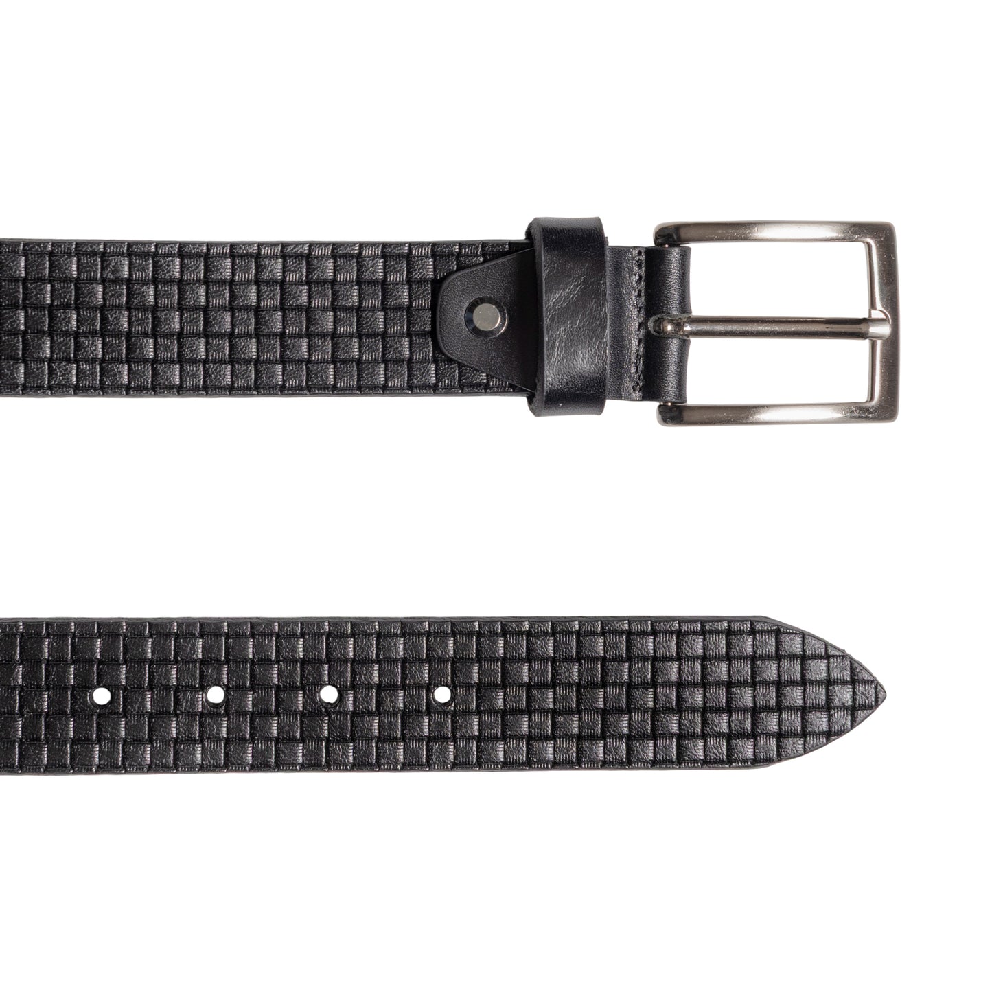 RB4028A | Cintura Uomo con Stampa Allover Made in Italy in Vero Cuoio Conciato al Vegetale. Fibbia in finitura Argento Satinato. Colore Nero. Dimensioni: cm 125 x 3,5 x 0,5 (giro vita cm 110)