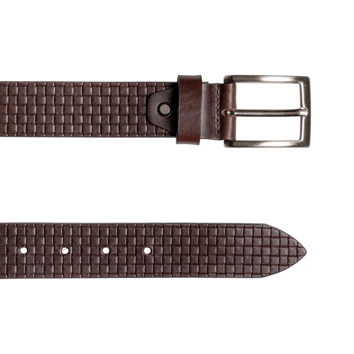 RB4028B | Cintura Uomo con Stampa Allover Made in Italy in Vero Cuoio Conciato al Vegetale. Fibbia in finitura Argento Satinato. Colore Testa Moro. Dimensioni: cm 125 x 3,5 x 0,5 (giro vita cm 110)