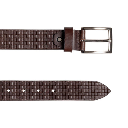 RB4028B | Cintura Uomo con Stampa Allover Made in Italy in Vero Cuoio Conciato al Vegetale. Fibbia in finitura Argento Satinato. Colore Testa Moro. Dimensioni: cm 125 x 3,5 x 0,5 (giro vita cm 110)