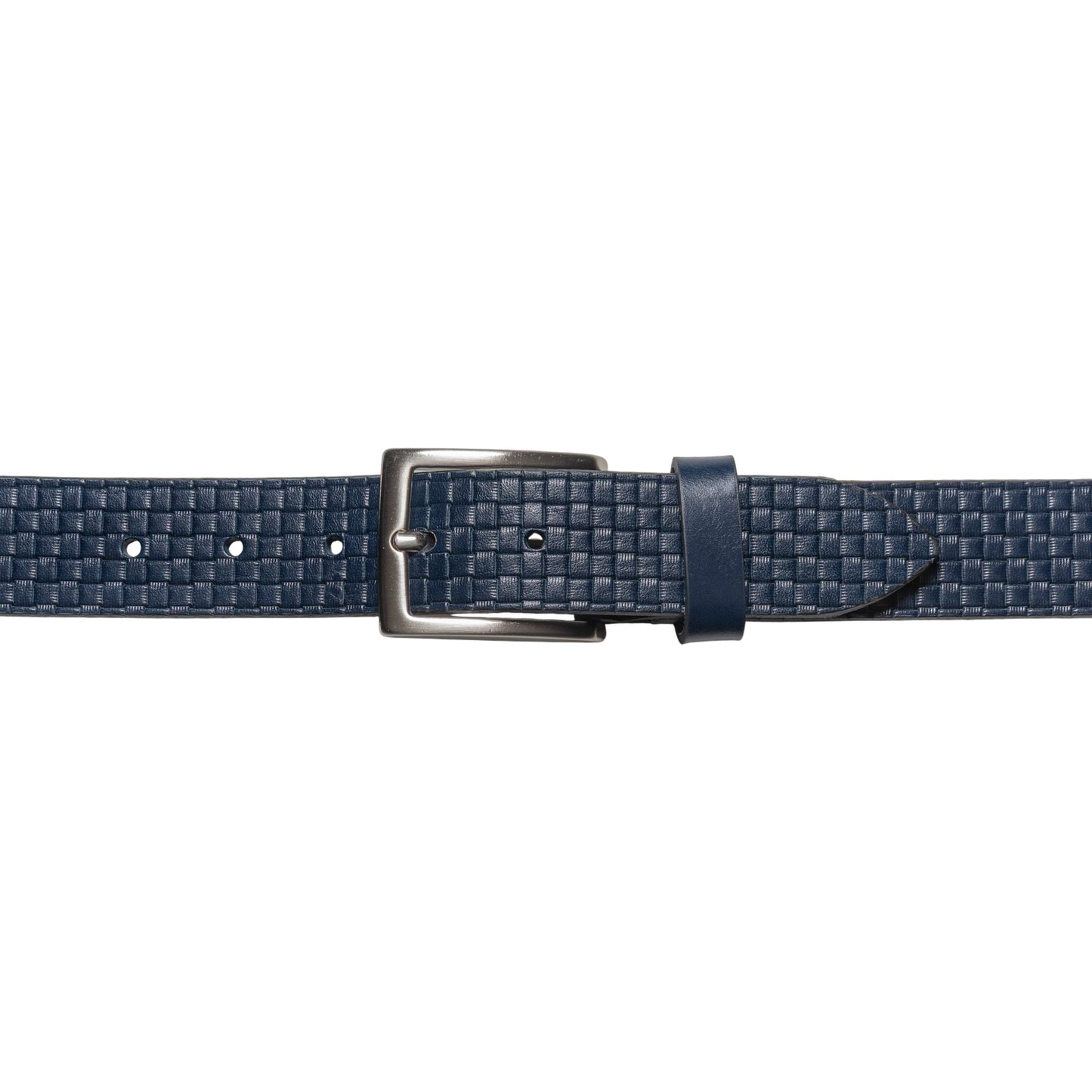 RB4028D | Cintura Uomo con Stampa Allover Made in Italy in Vero Cuoio Conciato al Vegetale. Fibbia in finitura Argento Satinato. Colore Blu. Dimensioni: cm 125 x 3,5 x 0,5 (giro vita cm 110)