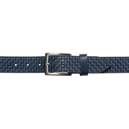 RB4028D | Cintura Uomo con Stampa Allover Made in Italy in Vero Cuoio Conciato al Vegetale. Fibbia in finitura Argento Satinato. Colore Blu. Dimensioni: cm 125 x 3,5 x 0,5 (giro vita cm 110)