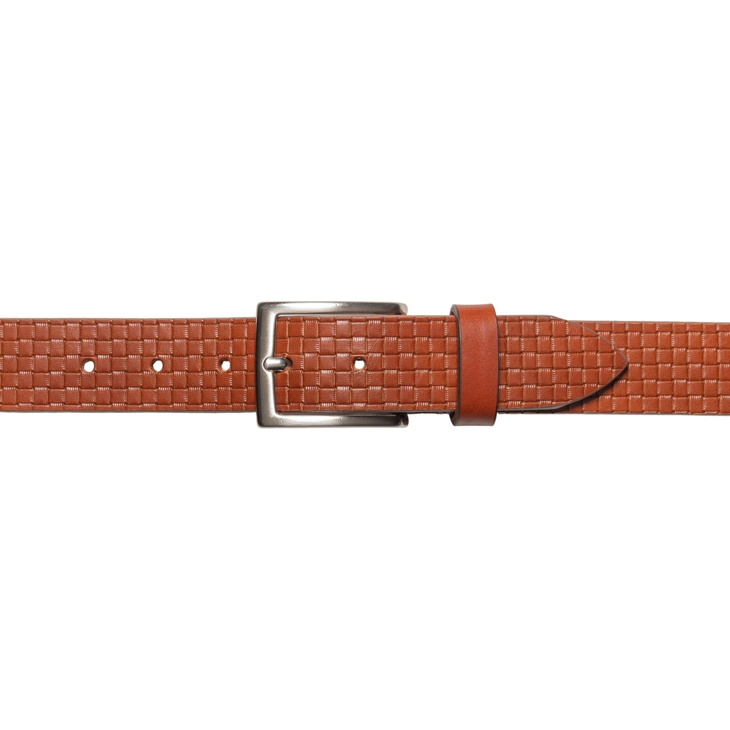 RB4028S | Cintura Uomo con Stampa Allover Made in Italy in Vero Cuoio Conciato al Vegetale. Fibbia in finitura Argento Satinato. Colore Cognac. Dimensioni: cm 125 x 3,5 x 0,5 (giro vita cm 110)