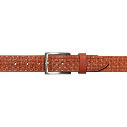 RB4028S | Cintura Uomo con Stampa Allover Made in Italy in Vero Cuoio Conciato al Vegetale. Fibbia in finitura Argento Satinato. Colore Cognac. Dimensioni: cm 125 x 3,5 x 0,5 (giro vita cm 110)