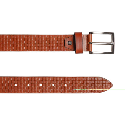 RB4028S | Cintura Uomo con Stampa Allover Made in Italy in Vero Cuoio Conciato al Vegetale. Fibbia in finitura Argento Satinato. Colore Cognac. Dimensioni: cm 125 x 3,5 x 0,5 (giro vita cm 110)