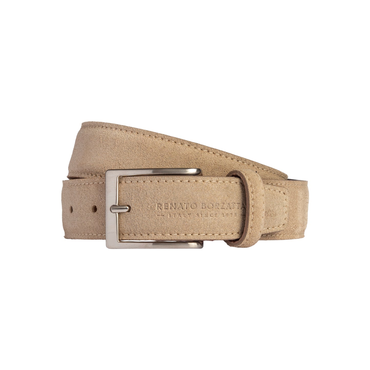 RB4029DF | Cintura Uomo Made in Italy in Vera Pelle Scamosciata. Fibbia in finitura Argento Satinato. Colore Cappuccino. Dimensioni: cm 125 x 3,5 x 0,5 (giro vita cm 110)