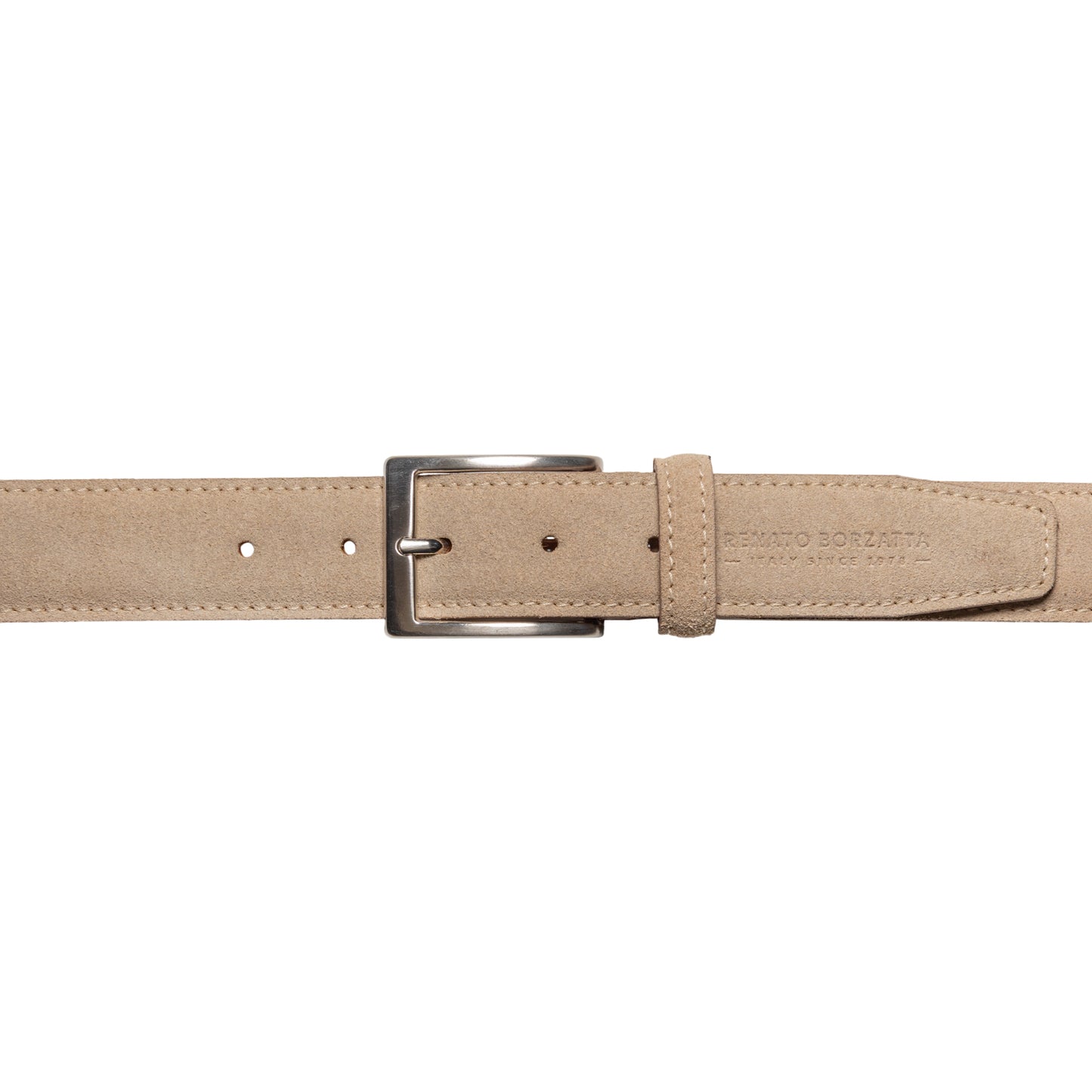 RB4029DF | Cintura Uomo Made in Italy in Vera Pelle Scamosciata. Fibbia in finitura Argento Satinato. Colore Cappuccino. Dimensioni: cm 125 x 3,5 x 0,5 (giro vita cm 110)