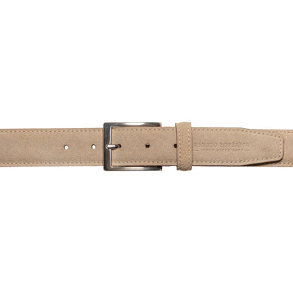 RB4029DF | Cintura Uomo Made in Italy in Vera Pelle Scamosciata. Fibbia in finitura Argento Satinato. Colore Cappuccino. Dimensioni: cm 125 x 3,5 x 0,5 (giro vita cm 110)